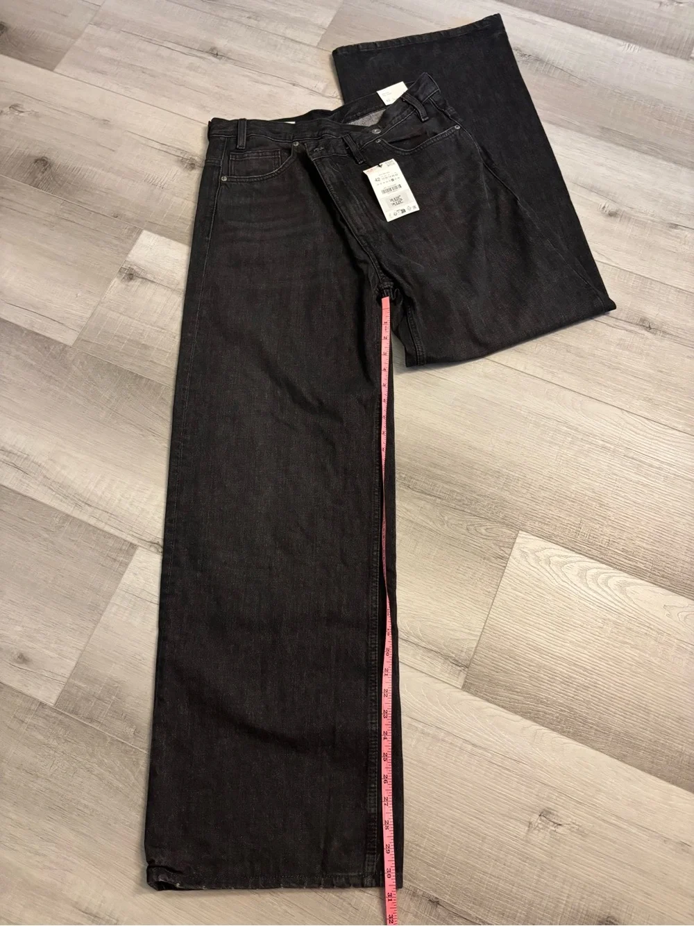 Zara The Crossed Waist Wide Leg Jeans Black Denim Women’s 10 NWT*